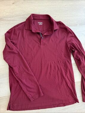 UNTUCKit Long Sleeve Polo in Burgundy Red